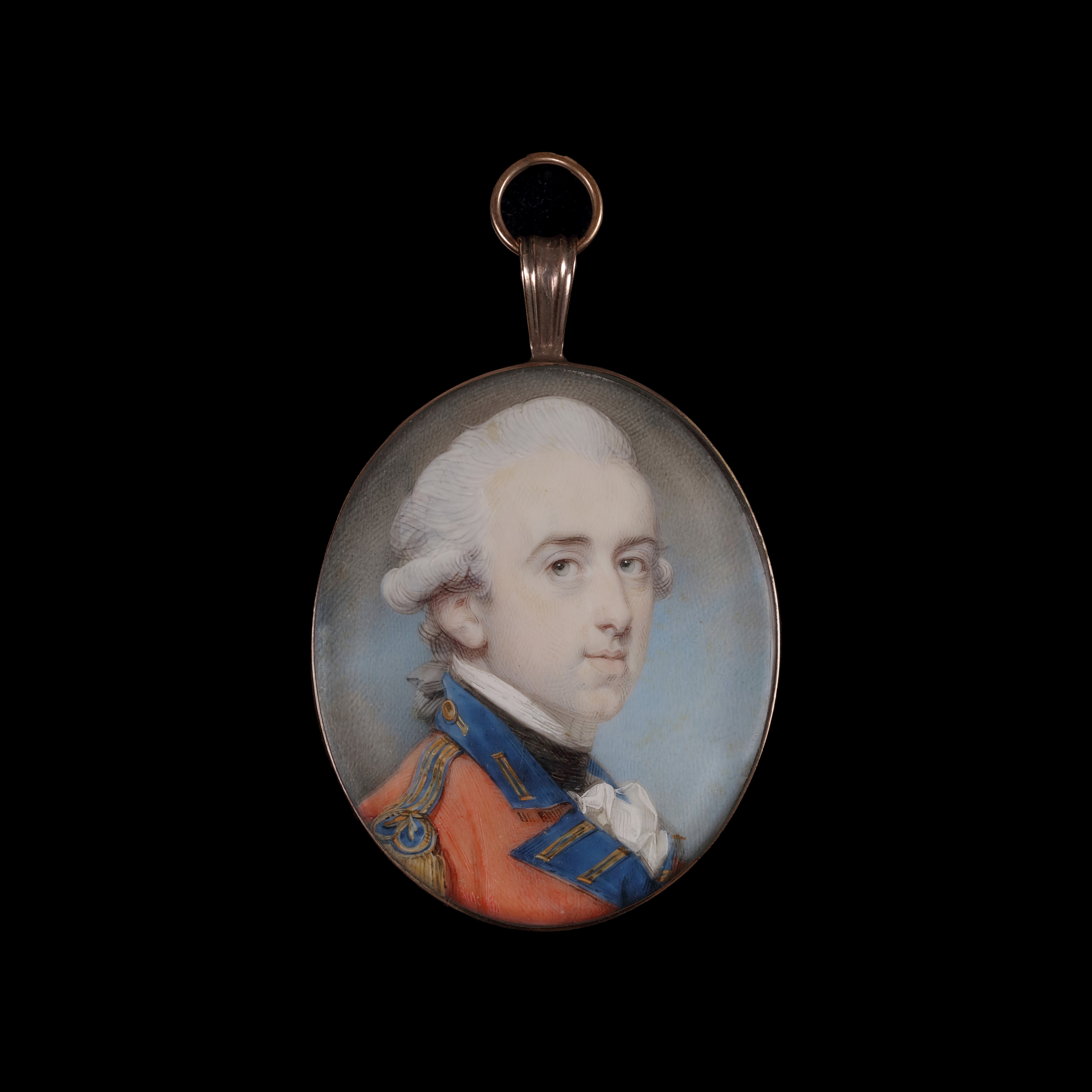 Portrait of Sir Francis Carr Clerke, 7th Baronet (1748-1777), wearing scarlet coat with blue facings and gold epaulettes, a powdered wig worn en queue